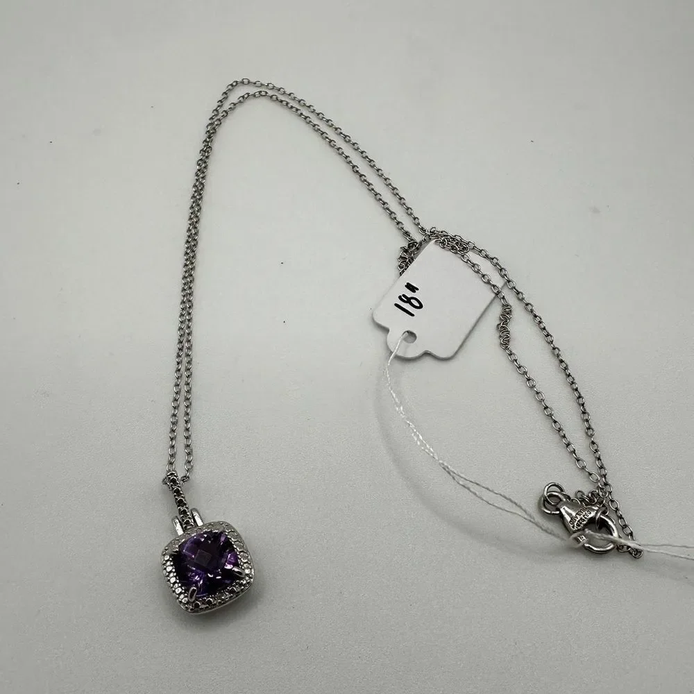 Stunning checkboard faceted cushion cut‎ amethyst necklace in sterling silver!